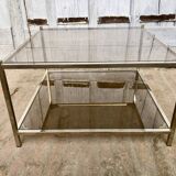 Square brass coffee table and smoked glasses