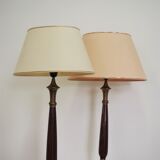 Mahogany Hat Lamps, Brass and Cotton of Abat Day, 1950s, Set of 2