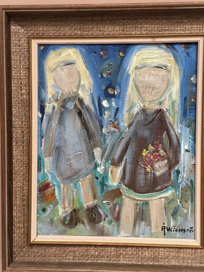 Original Swedish Oil on Canvas – “Friends” by A. Wickgren – Vintage & Framed