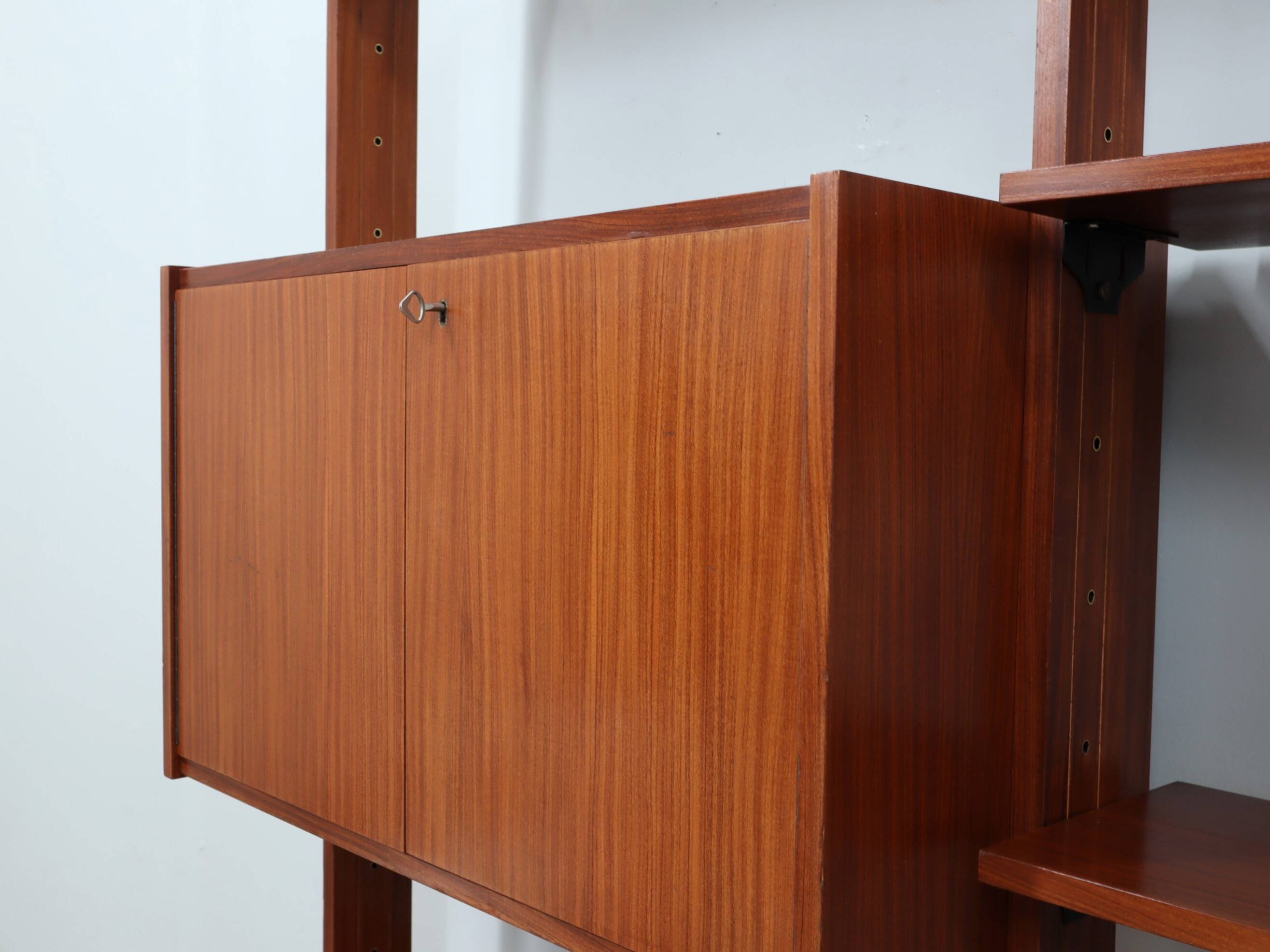 1950s teak modular wall unit with drop-front bar