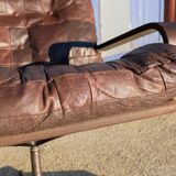 Armchair swivel vintage leather, wood and metal