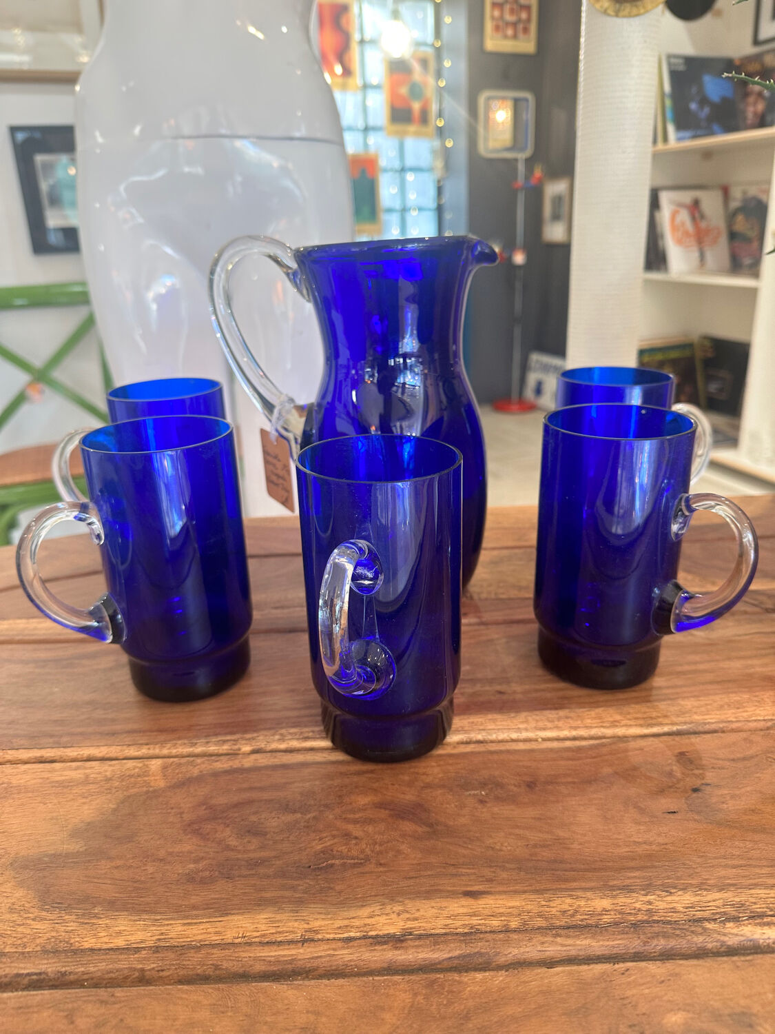 Cobalt blue Murano vintage carafe and glasses by