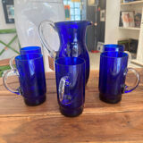 Cobalt blue Murano vintage carafe and glasses by