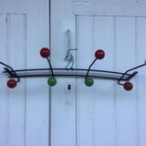 Roger Feraud wall-mounted wooden coat rack with colored balls, 1950