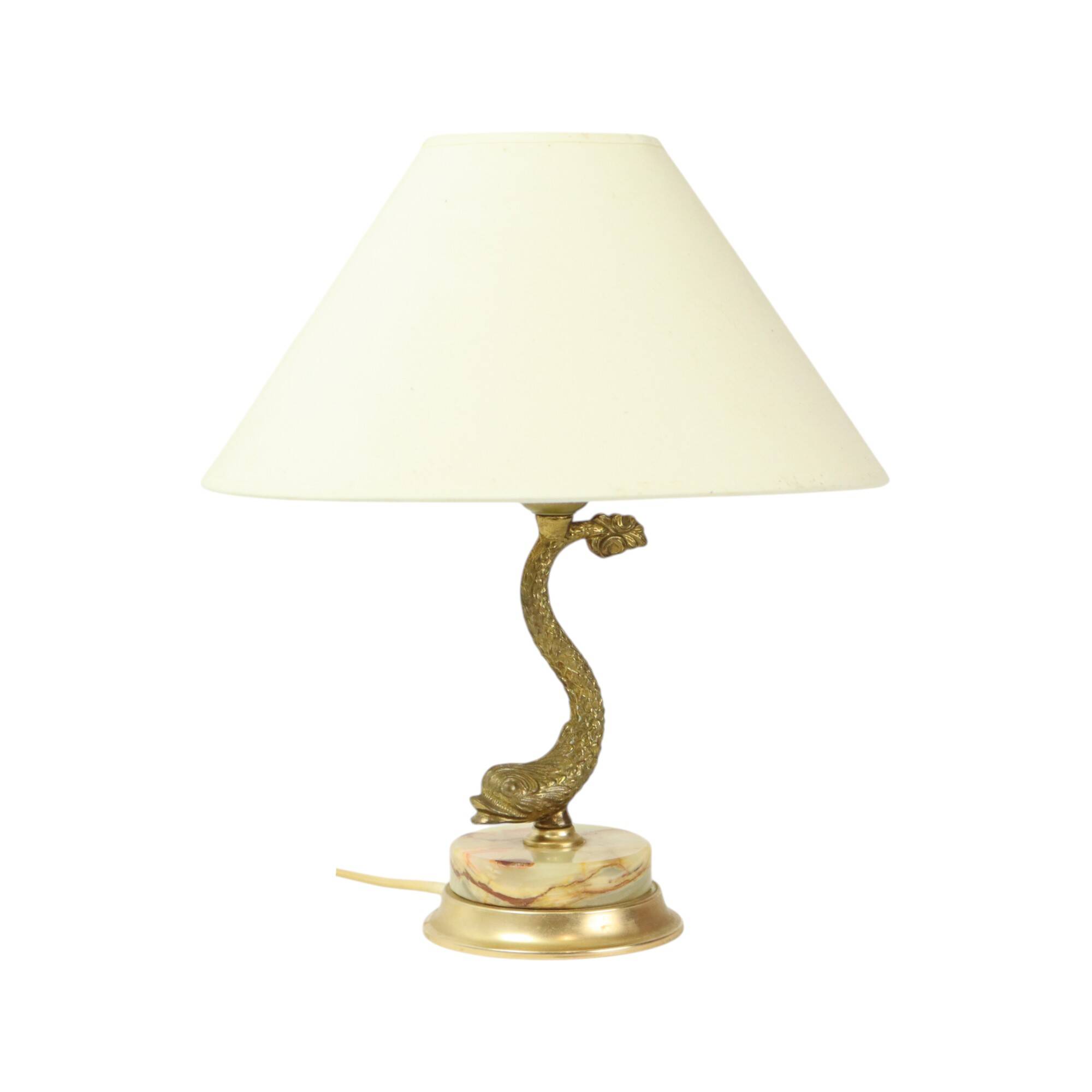 Classic Table Lamp Fish Dolphin Brass Onyx Marble