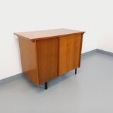 Vintage modernist desk in wood and black metal from the 60s