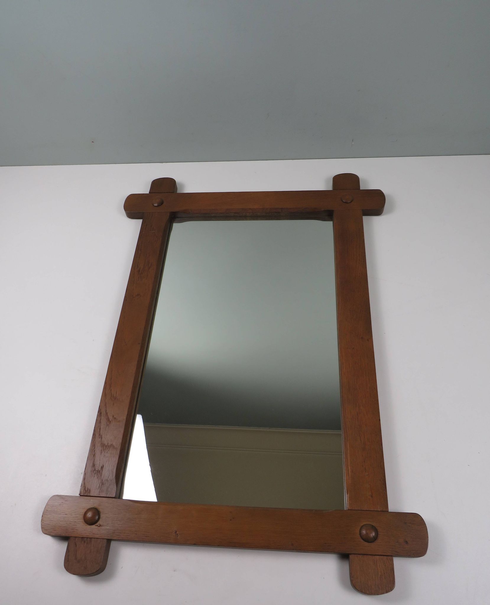 Large 1960s hand-carved oak brutalist mirror