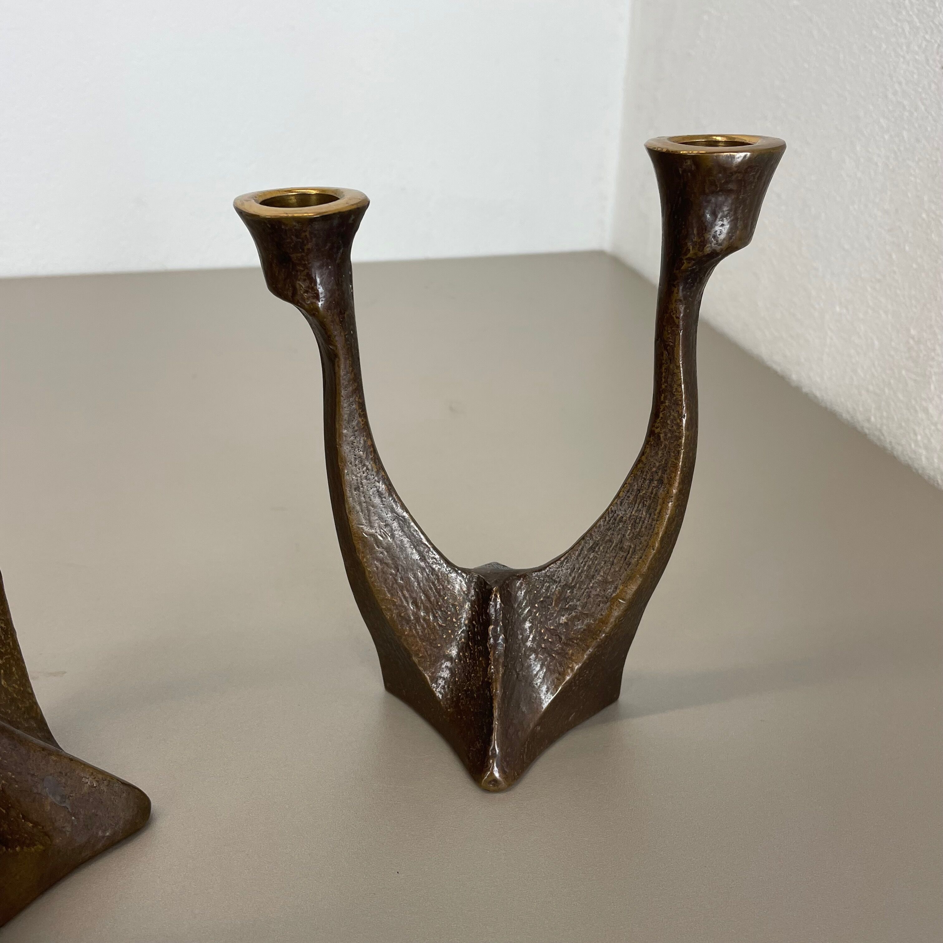 set of 2 Midcentury Brutalist Bronze Candleholder, Michael Harjes, Germany 1960s