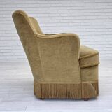1970s, Danish 2-seater sofa, light green furniture velour, beech wood.