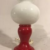 Foot red glass Table lamp + reflector ball Opaline white Vintage