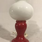 Foot red glass Table lamp + reflector ball Opaline white Vintage