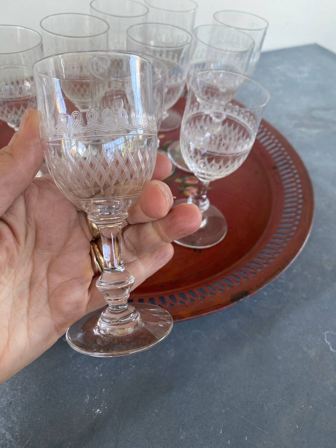 10 chiseled crystal port glasses