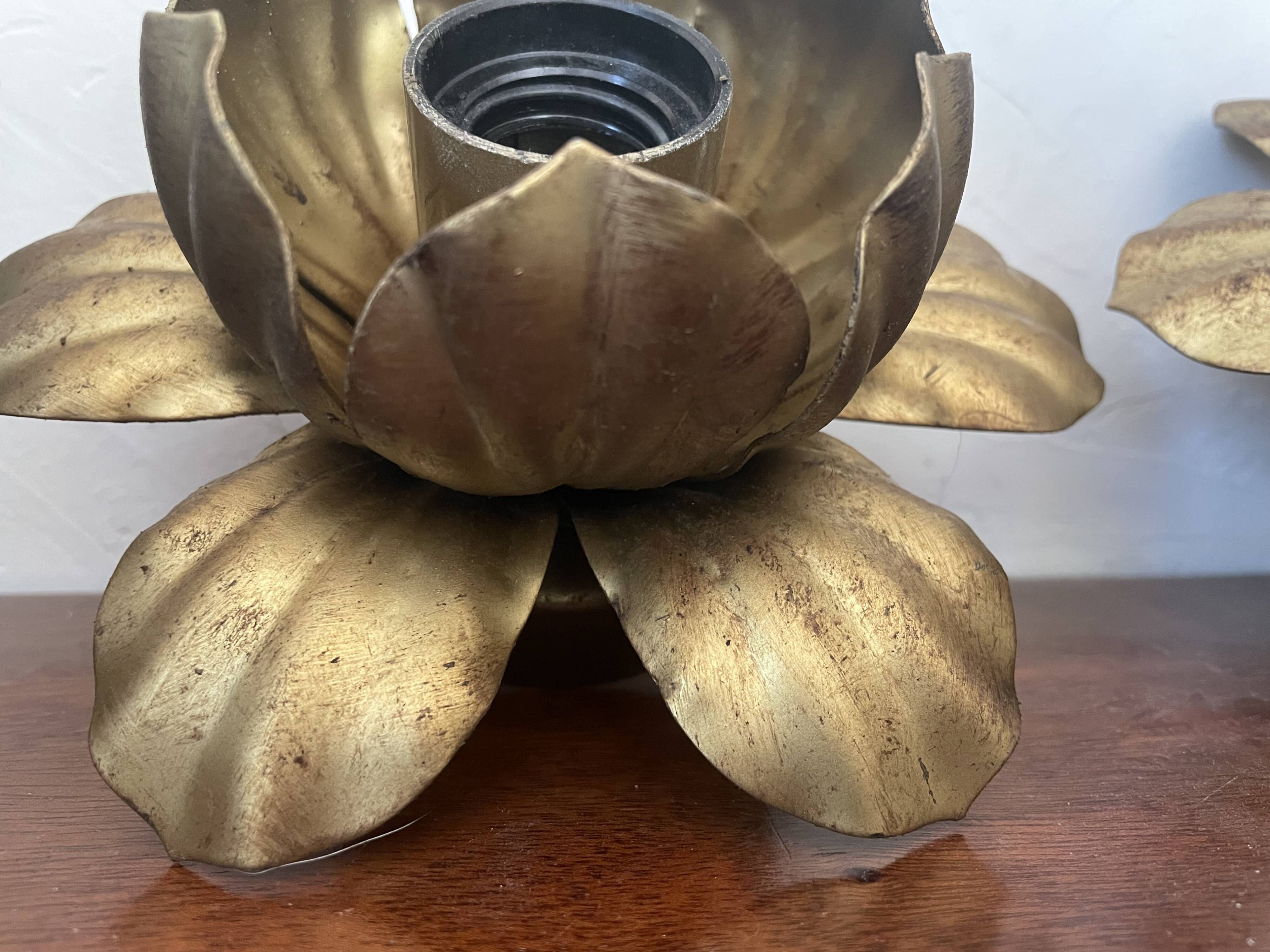 Pair of vintage gold metal flower wall lights