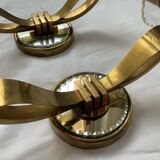 Vintage pair of art deco brass and mirrored glass wall lights France 1940
