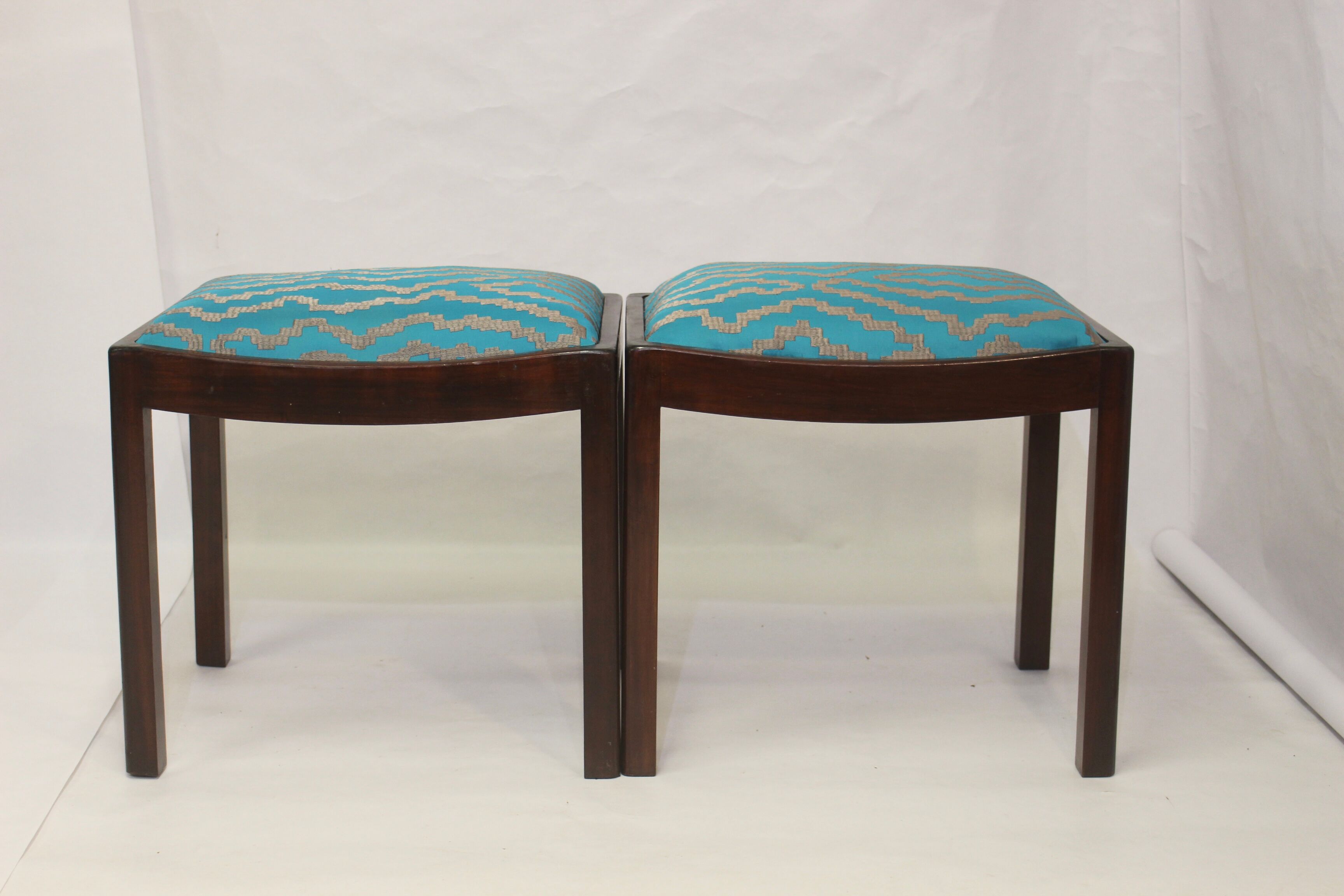 Pair of 50s/60s designer stools in jacquard fabric.