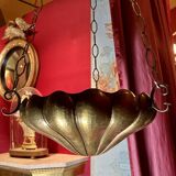 Italian Art Nouveau Hanging Bowl Pendant Lamps or Planters in Hand-Hammered Brass, 1890s, Set of 2
