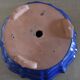 Blue enamelled terracotta tripod pot, saucer cover, middle xxth