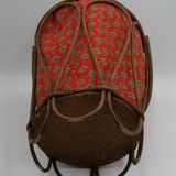 Travailleuse rotin tissus vintage