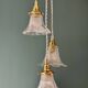 Vintage triple tulip pendant light in chiseled glass and holophane