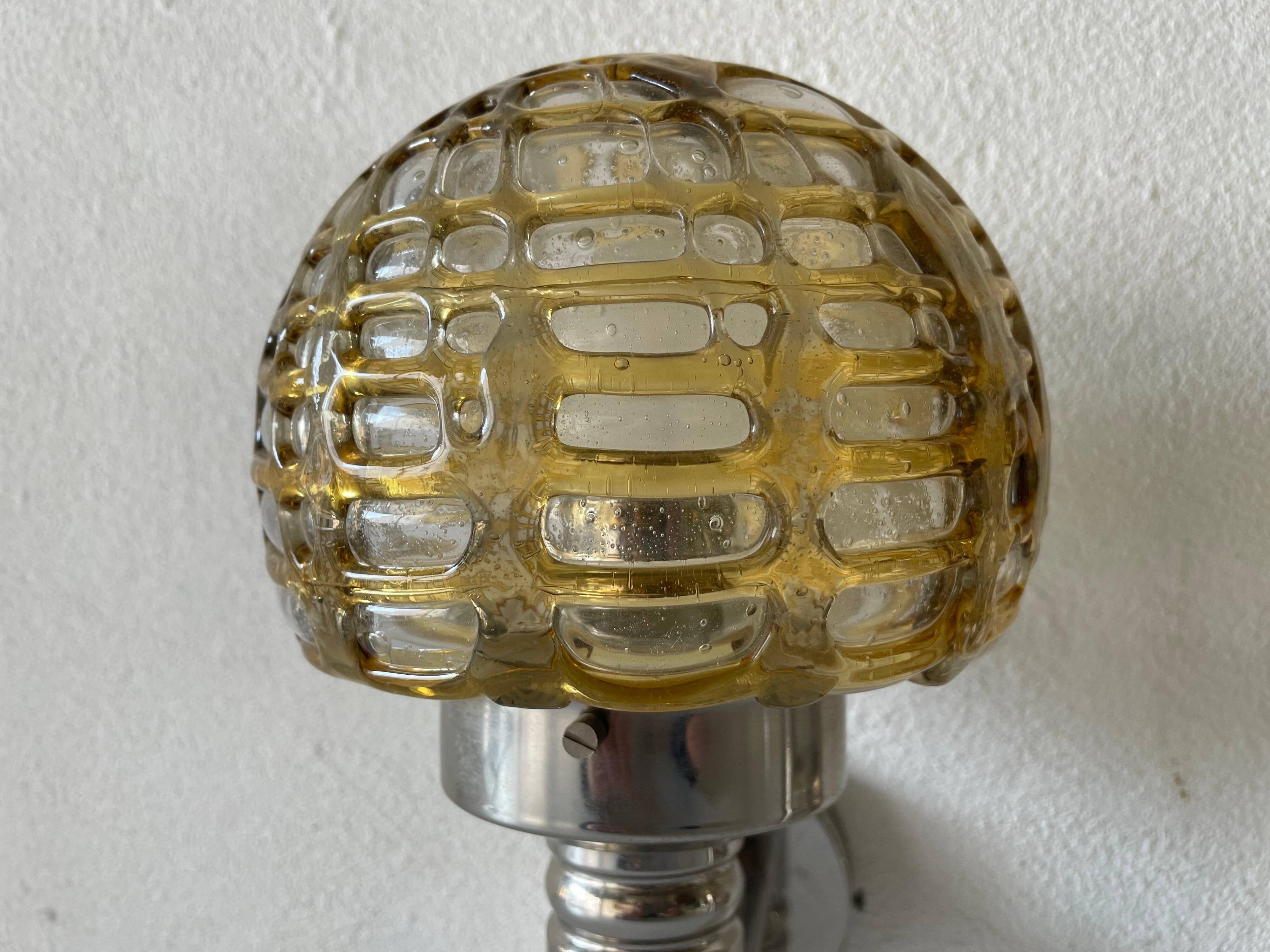 Rare pair of blown glass and chrome wall lights by Doria, 1960s, Germany.