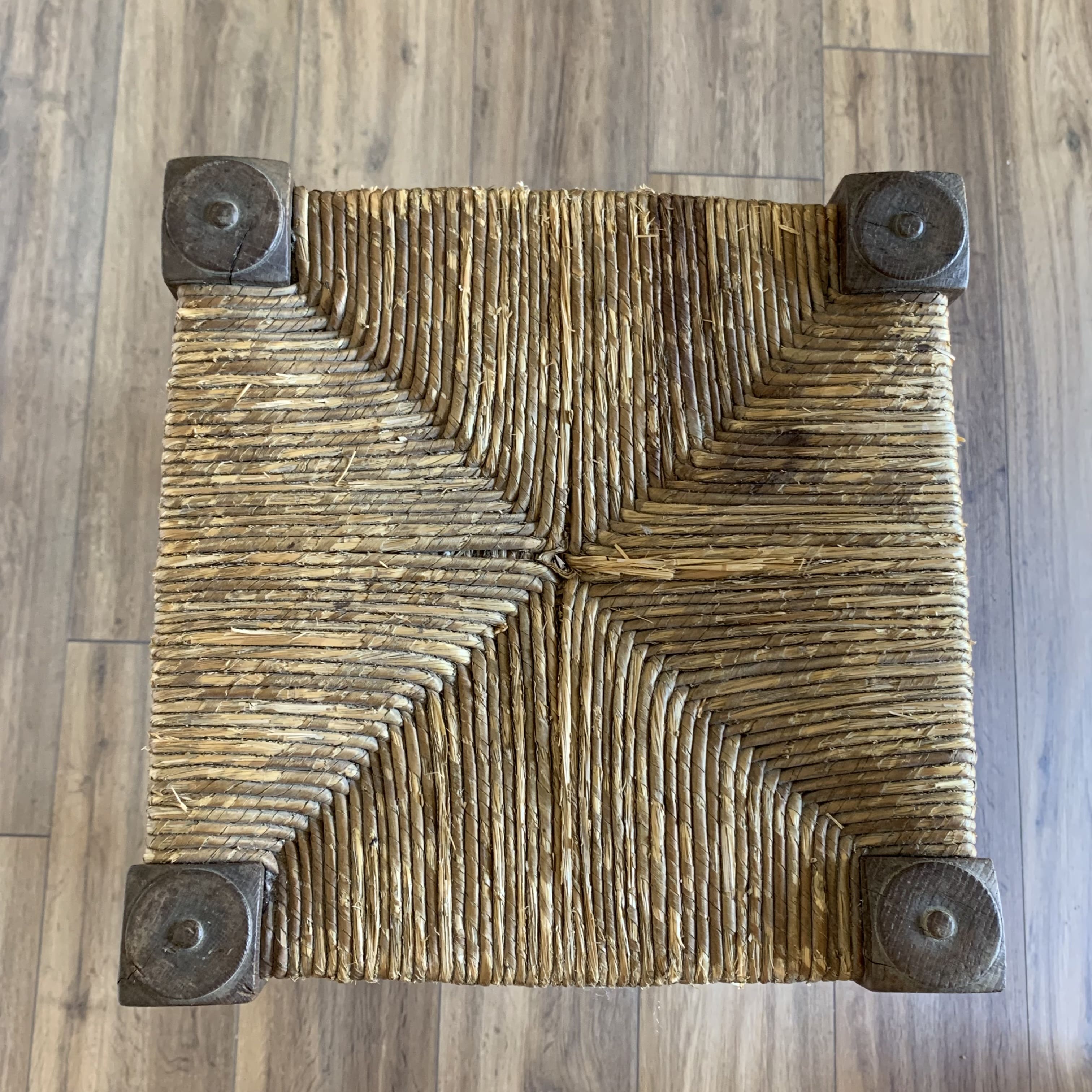 Stool high straw wood turned