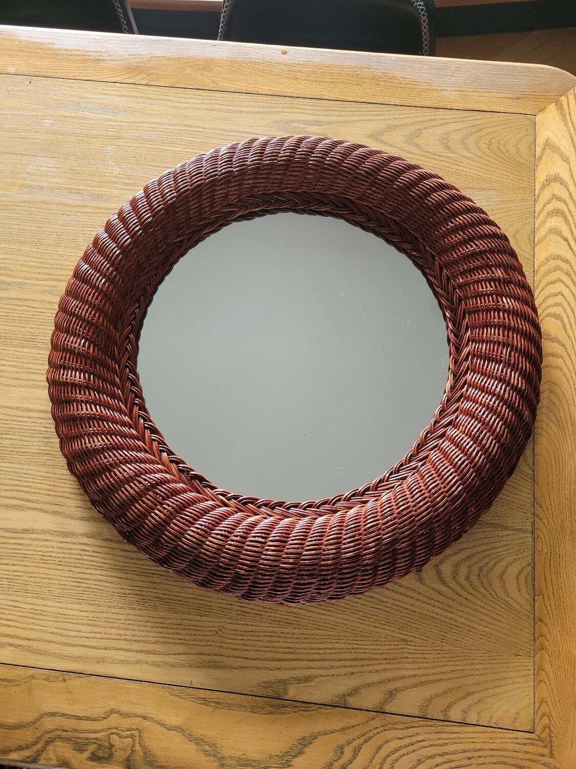 Vintage round rattan mirror