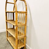 Boho chic arched bamboo shelves 1970s MCM Italian Dal Vera freestanding bookcase