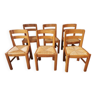 Set of 6 straw chairs, in elm, Maison Renew