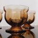 Set of 8 old vintage 70's amber brown cut glass glasses