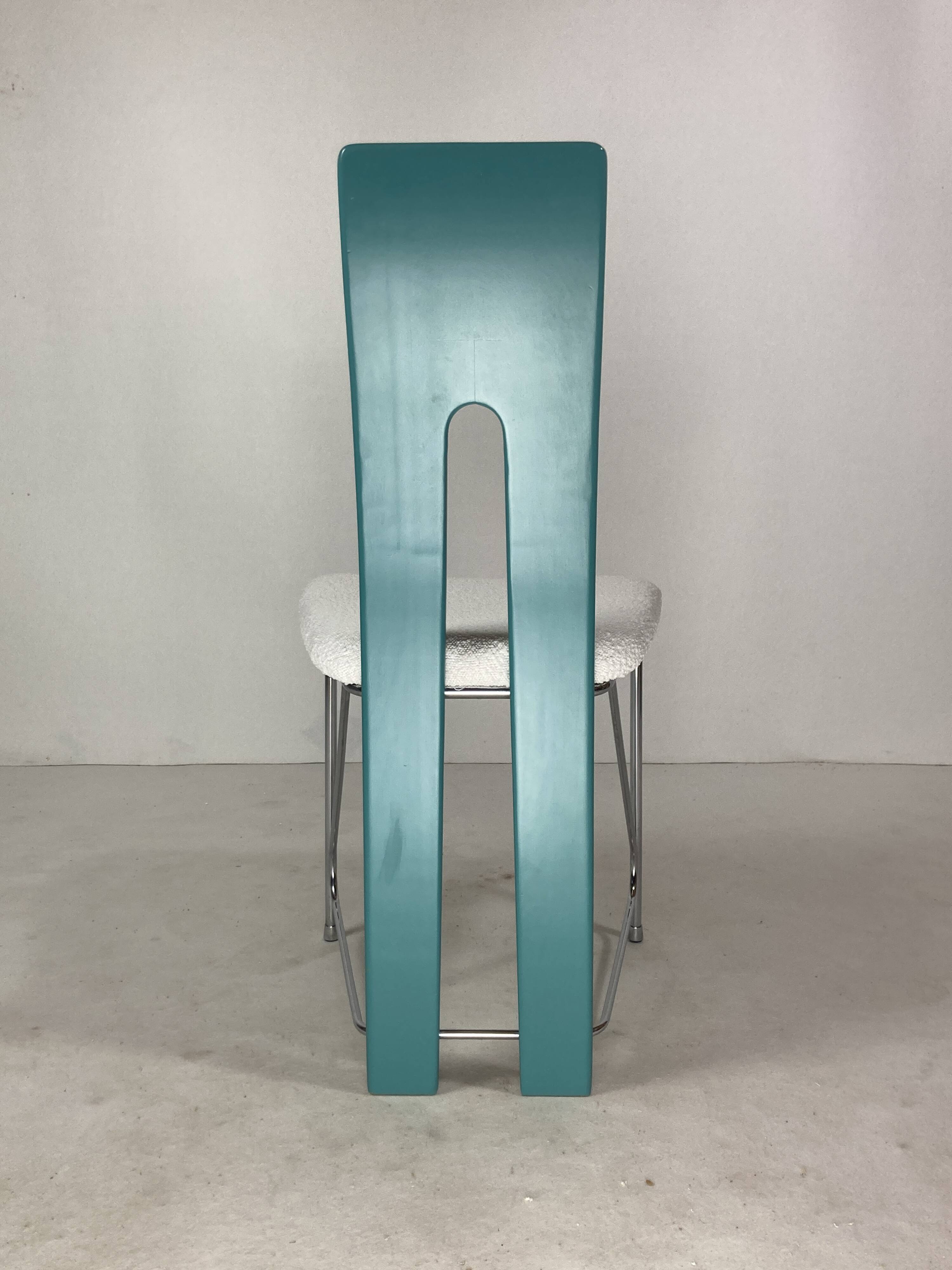 Set of 6 Memphis dining chairs in bouclé, 1980s