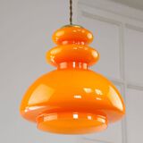 Mid-Century Italian Orange Glass & Brass Pendant Lamp, 60s