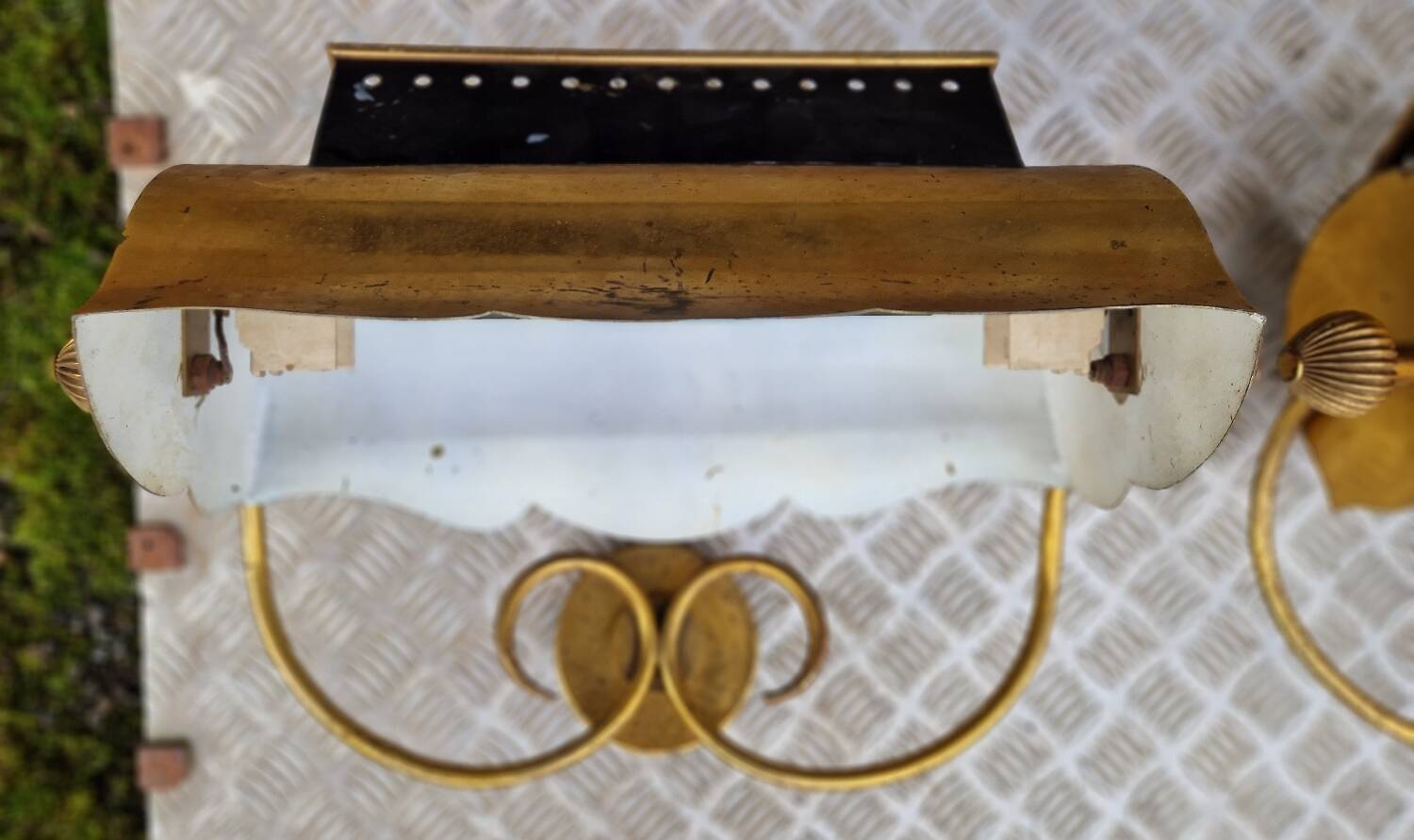 Pair of gilded brass wall lights, 1970s