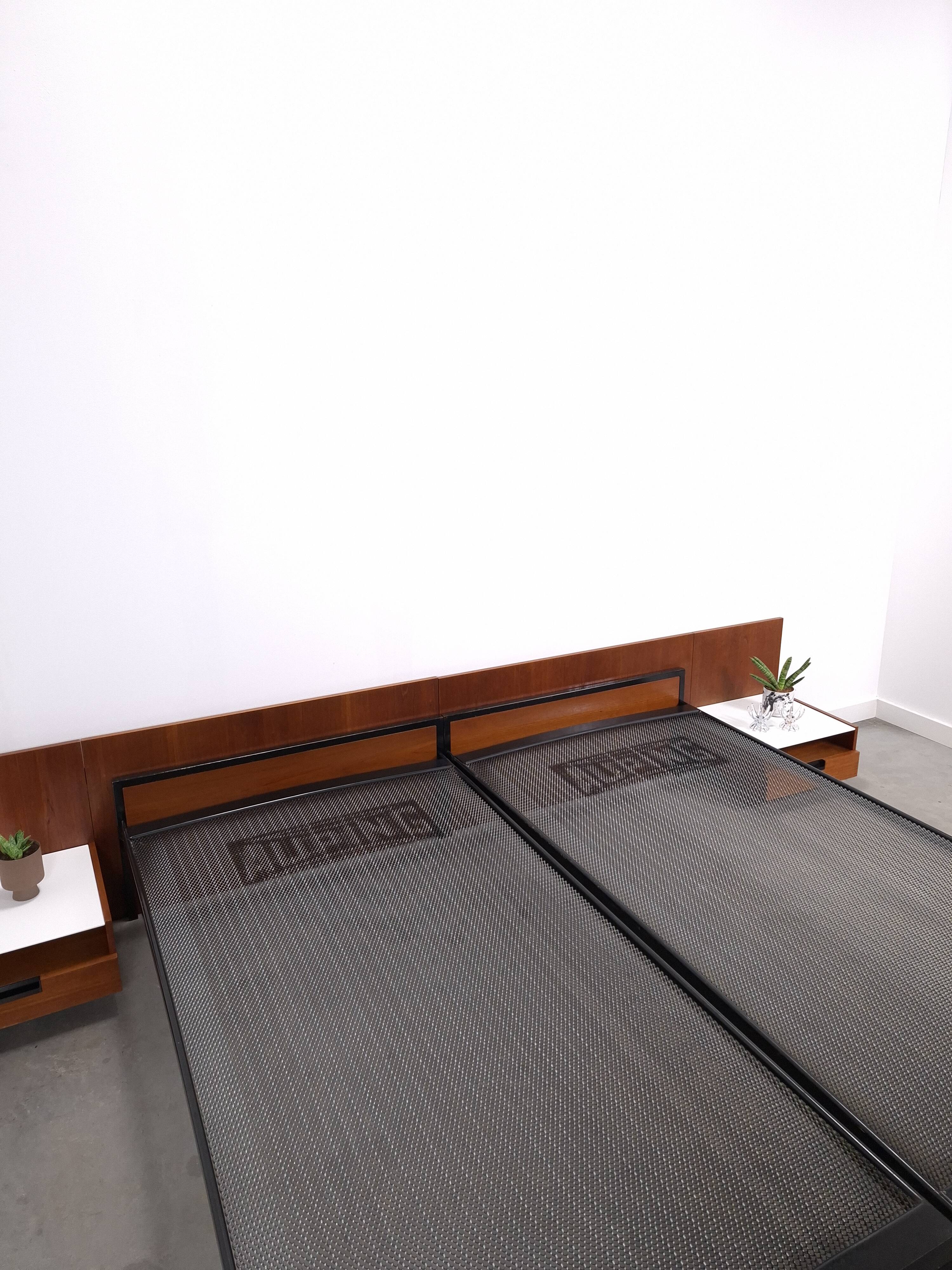 Two-person bed Japanese series Cees Braakman Pastoe and Auping with bedside table.