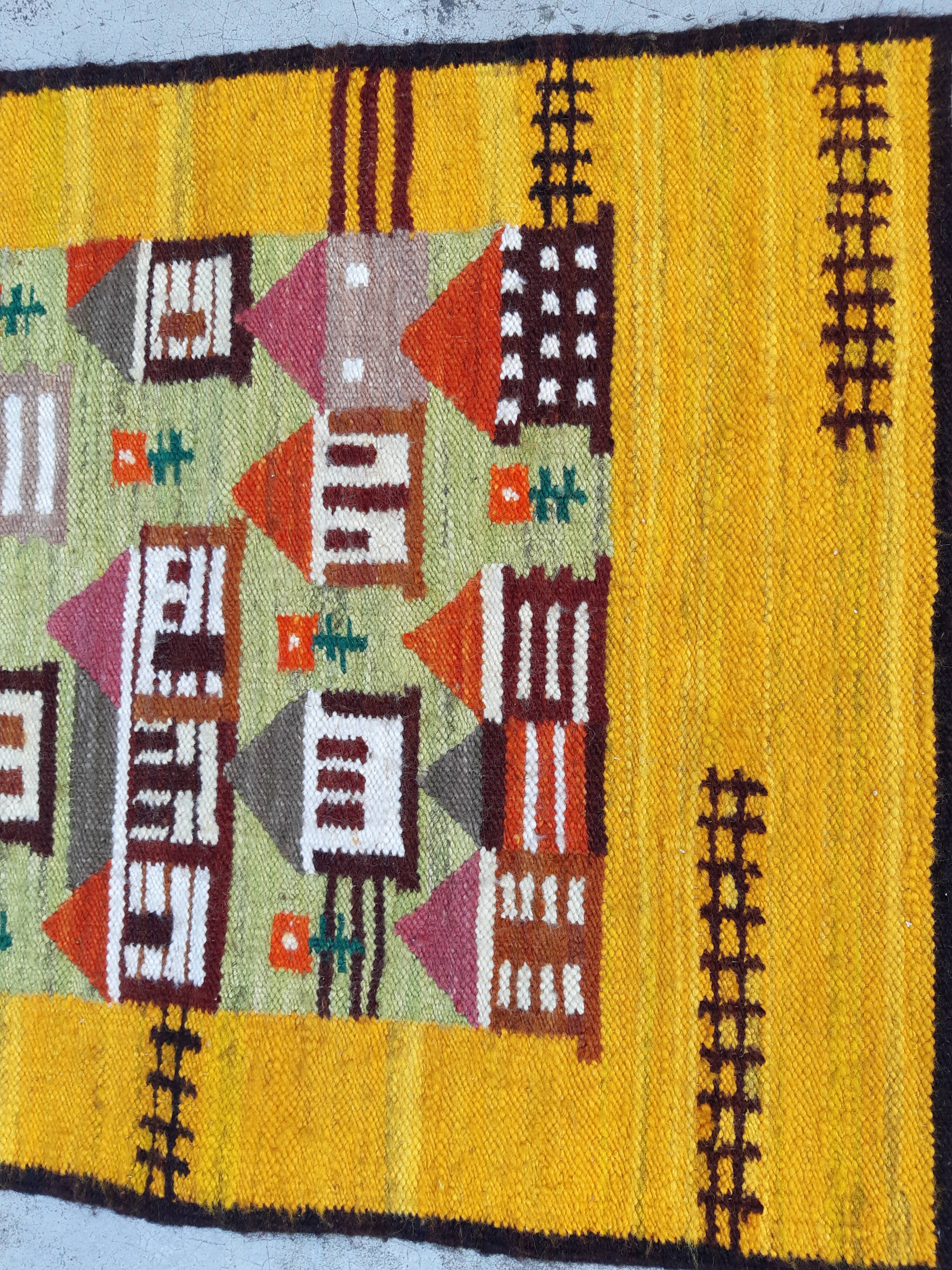 Kilim rug "Kolonia" by Piotr Grabowski for Cepelia handmade Poland 70s, 70x105