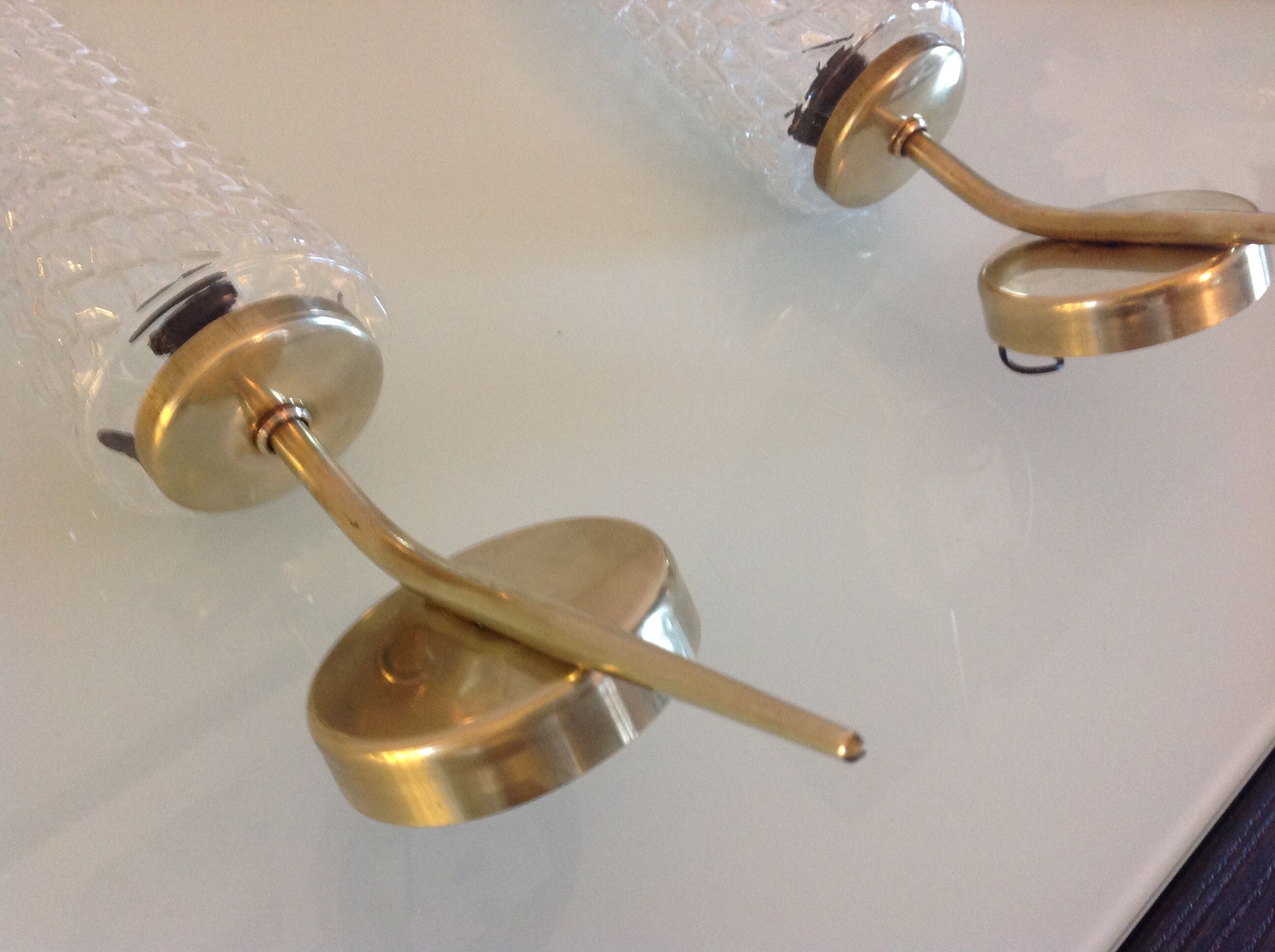 Pair of brass wall lamps conical glasses from the 60's