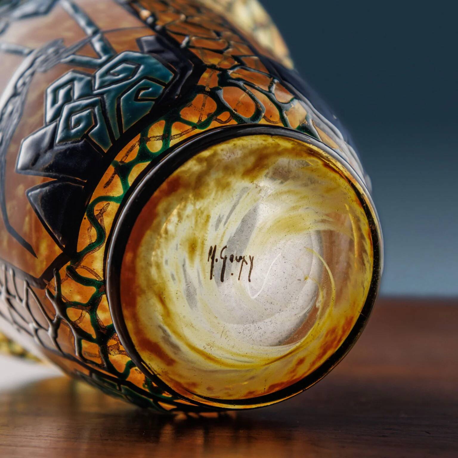 "Archer and stag" vase in glass by Marcel Goupy, Paris 1925-28
