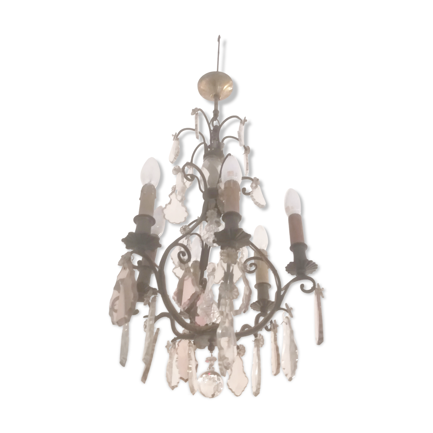 Lustre en bronze et pampilles bicolore