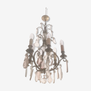 Lustre en bronze et pampilles bicolore