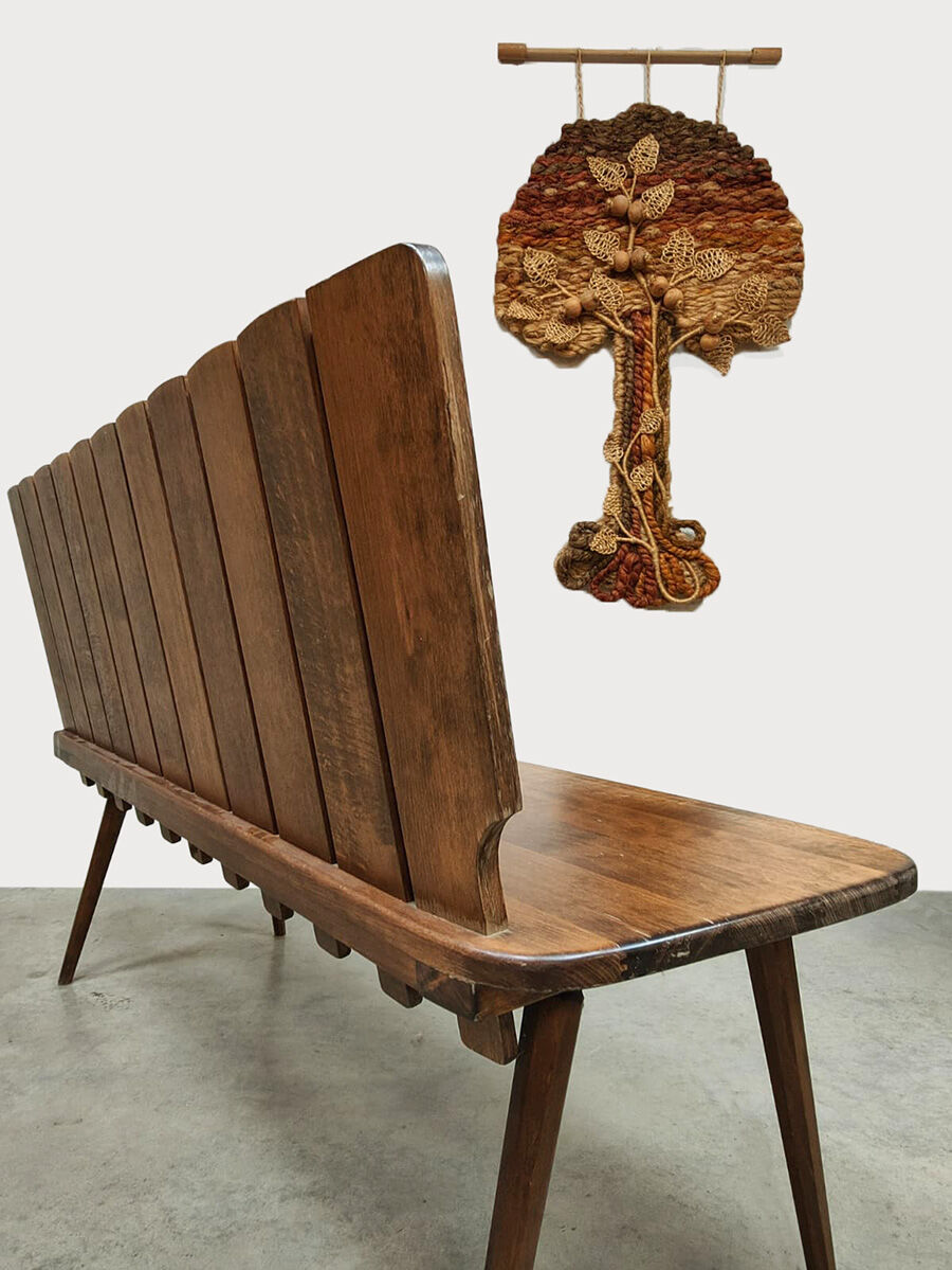 Banc en chêne brutaliste des années 1960
