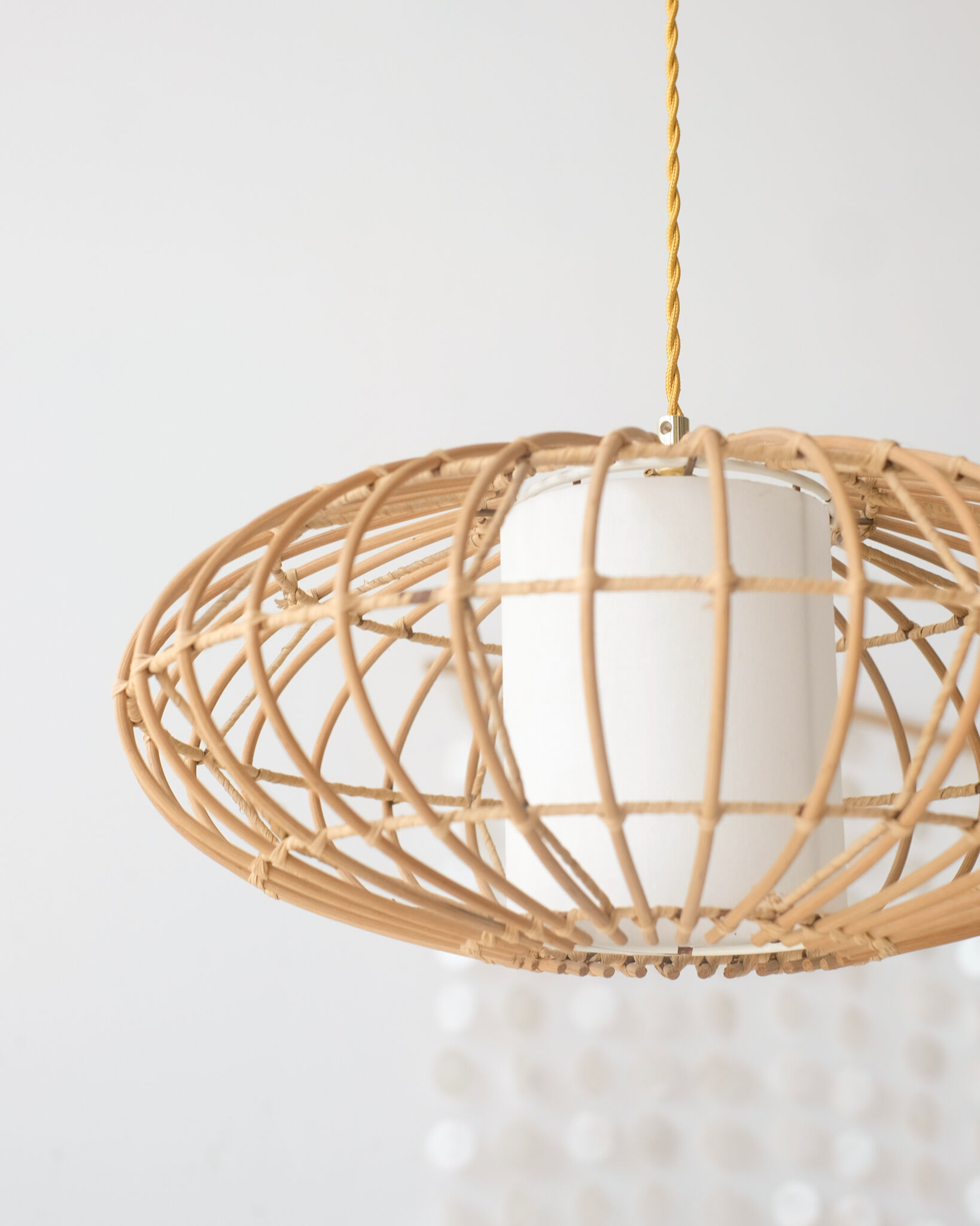 Vintage pendant lamp with oval rattan lampshade