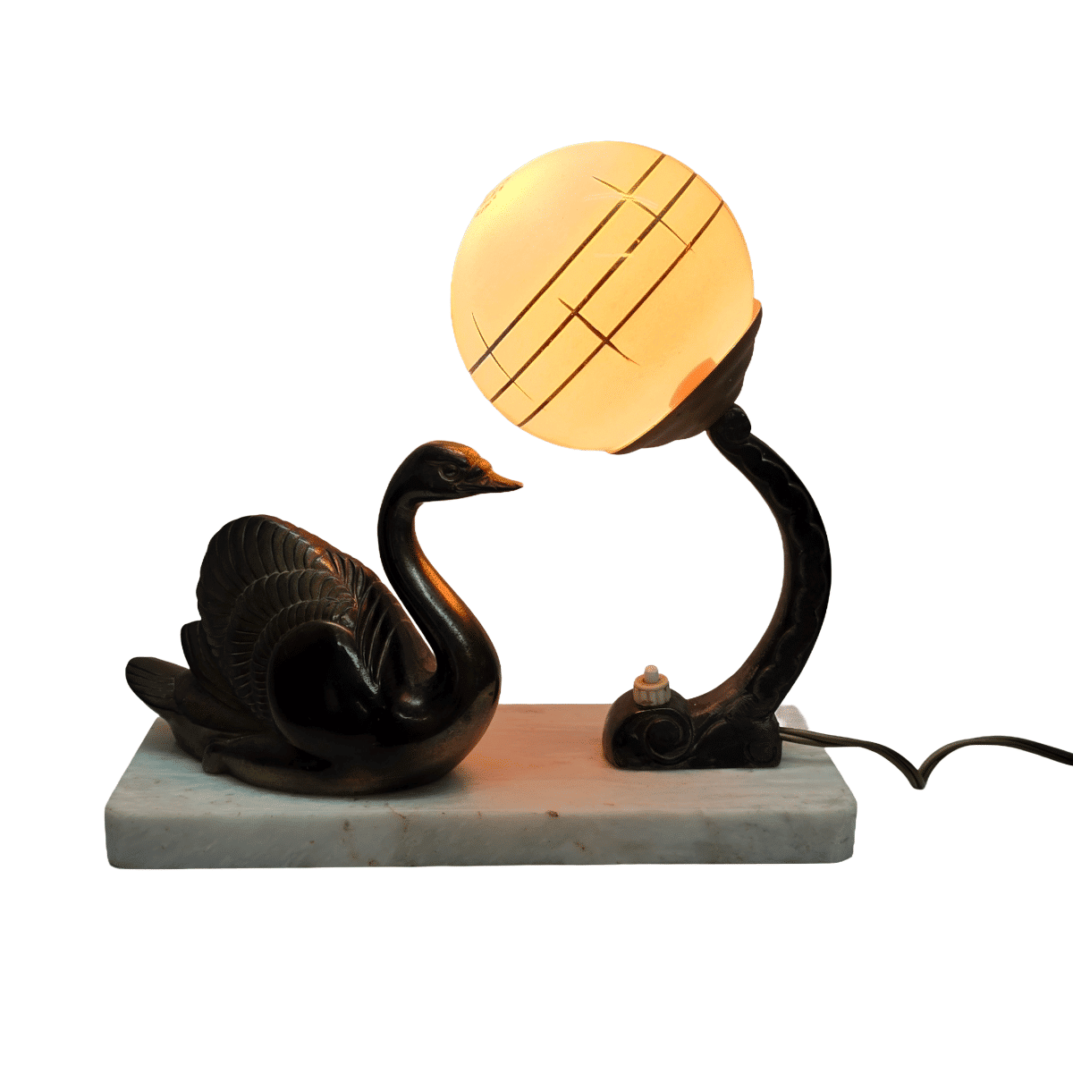 French Art Deco Lamp With Swan On A Marble Base, 1920/30s
