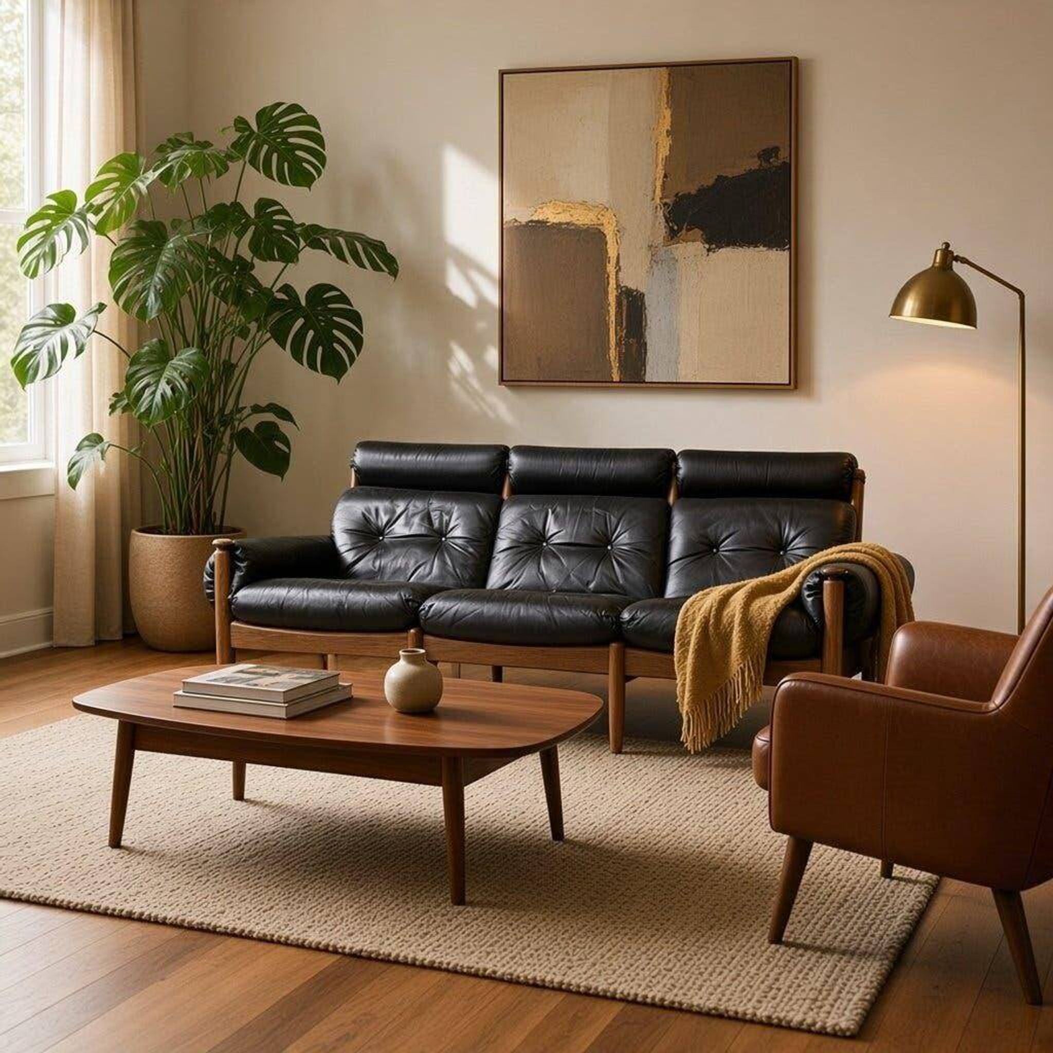 Vintage black leather armchair/sofa/living room by Eric Merthen