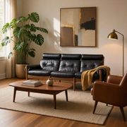 Vintage black leather armchair/sofa/living room by Eric Merthen