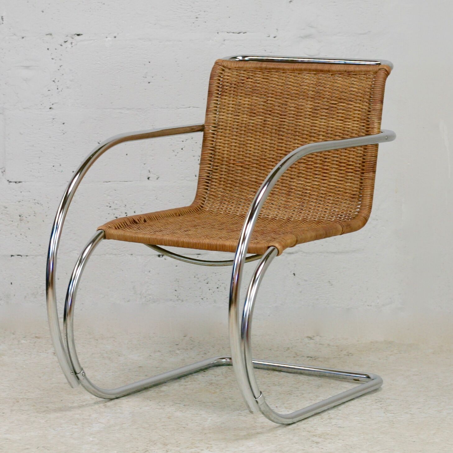 MR20 armchair, tubular chromed steel and rattan, Mies van der Rohe, circa 1960