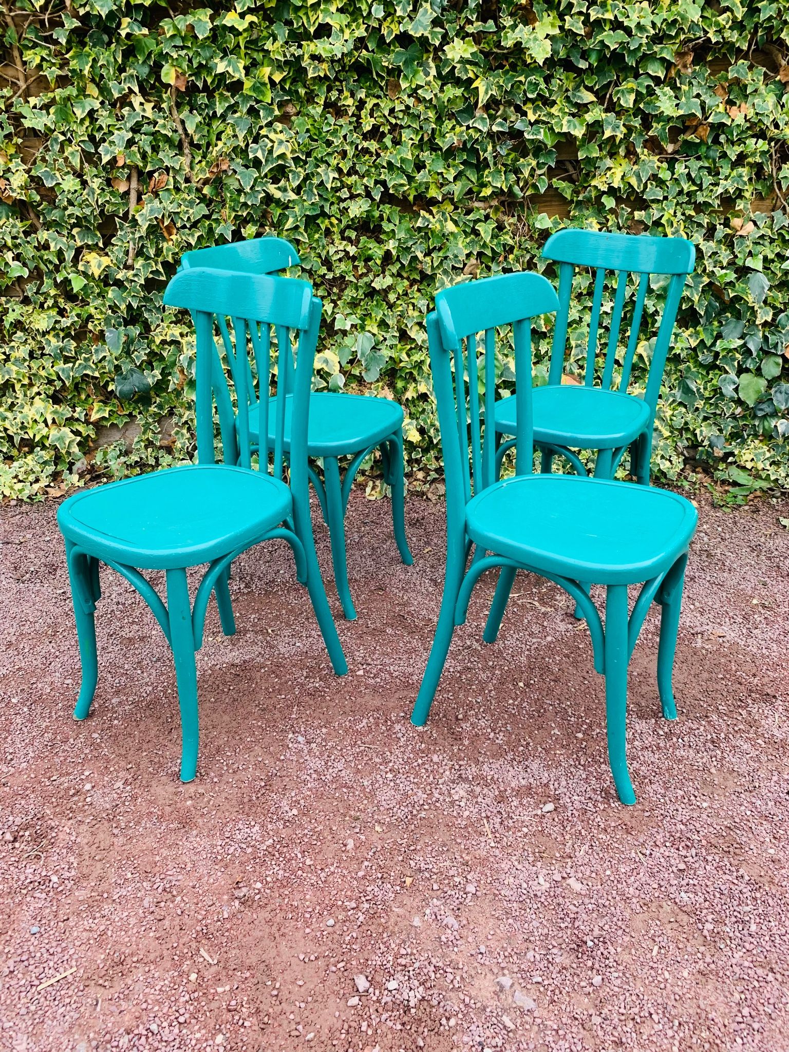 Set of 4 green bistro chairs