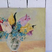 Oil on cardboard Tulips and Forget-me-nots Latallerie-beurier