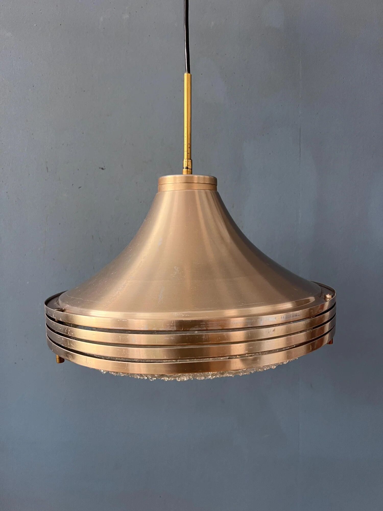 Suspension en verre et aluminium brossé de style mid-century