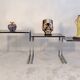 Set of 3 vintage nesting tables in chrome and smoked glass, Roche Bobois style.