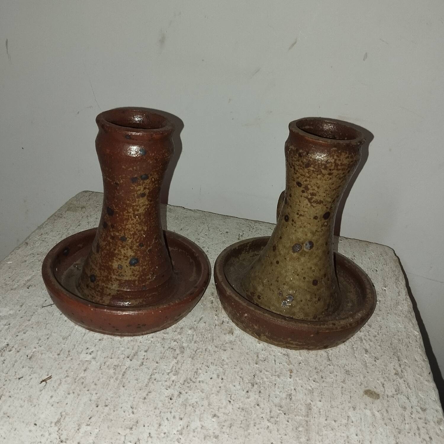 Pair of pyrite stoneware candlesticks from the 50s