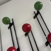 Vintage 1960s tricolour coat rack trio with 3 ball hooks - 45 x 6 / 2